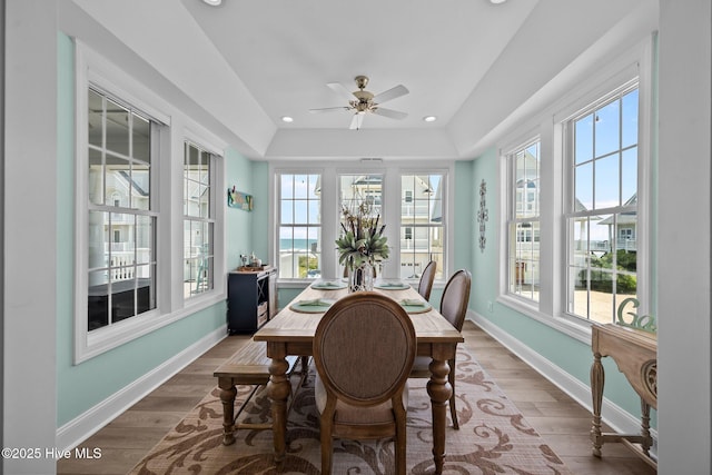 4340 Island Dr, North Topsail Beach, NC 28460 - dining space featuring healthy amount of natural light, wood finished floors, and recessed lighting