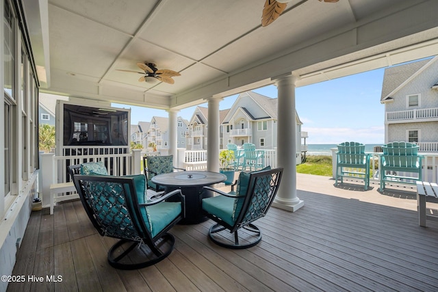 4340 Island Dr, North Topsail Beach, NC 28460 - wooden deck featuring a ceiling fan