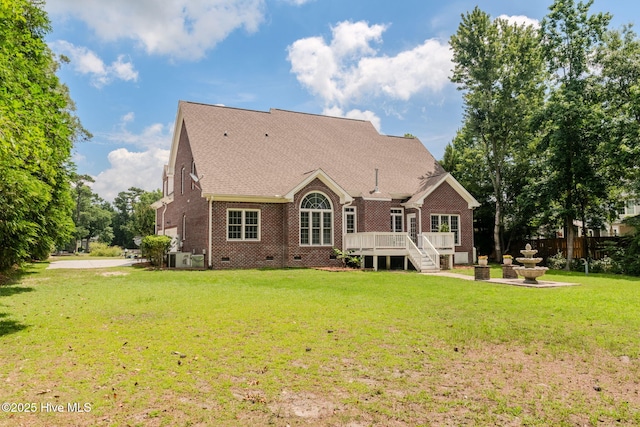 522 Chablis Way, Wilmington, NC 28411 - rear view of house with brick siding, crawl space, a deck, and roof with shingles