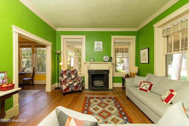 119 S Main St, Colerain, NC 27924 - living room featuring wood finished floors, healthy amount of natural light, and ornamental molding
