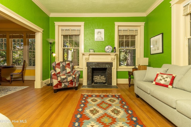 119 S Main St, Colerain, NC 27924 - living room with wood finished floors, ornamental molding, and a high end fireplace