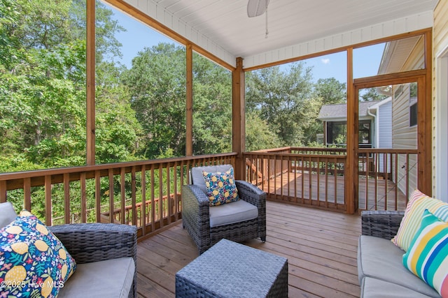109 SW 17th St, Oak Island, NC 28465 - wooden terrace featuring ceiling fan