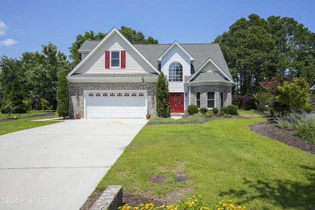 107 Sea Turtle Cv, Sneads Ferry, NC 28460 - traditional-style house featuring concrete driveway, a front yard, brick siding, and a shingled roof
