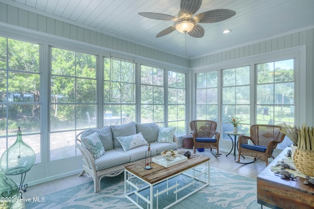 107 Sea Turtle Cv, Sneads Ferry, NC 28460 - sunroom with healthy amount of natural light, an outdoor living space, and a ceiling fan