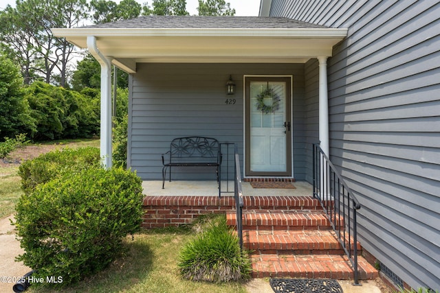 429 Tanbridge Rd, Wilmington, NC 28405 - doorway to property featuring a porch and roof with shingles