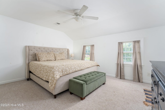 429 Tanbridge Rd, Wilmington, NC 28405 - bedroom with light carpet, lofted ceiling, and a ceiling fan