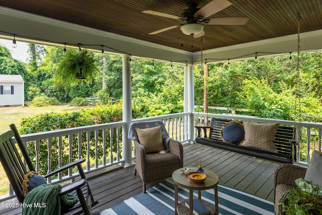429 Tanbridge Rd, Wilmington, NC 28405 - wooden deck featuring ceiling fan