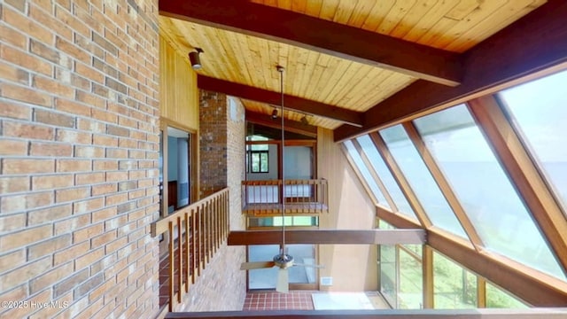 1402 Green Springs Rd, New Bern, NC 28560 - hallway with wood ceiling and brick wall