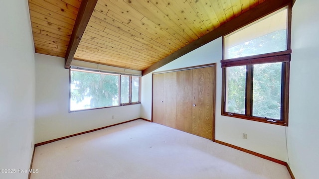 1402 Green Springs Rd, New Bern, NC 28560 - unfurnished bedroom with vaulted ceiling, carpet flooring, wooden ceiling, and a closet