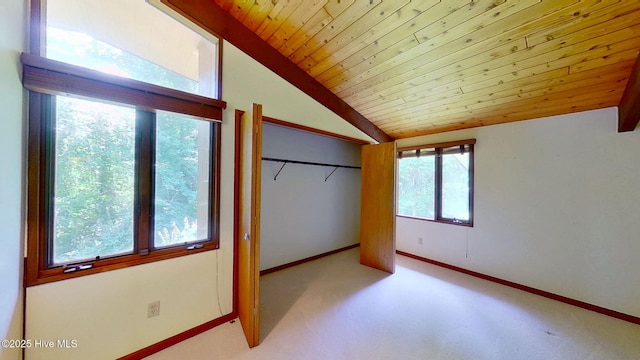 1402 Green Springs Rd, New Bern, NC 28560 - unfurnished bedroom with carpet floors, vaulted ceiling, wooden ceiling, and a closet
