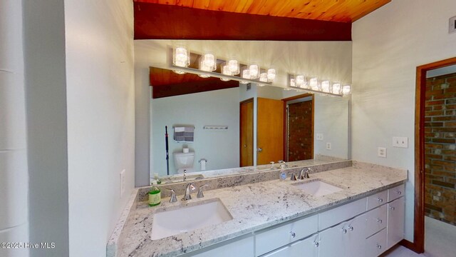 1402 Green Springs Rd, New Bern, NC 28560 - full bathroom featuring double vanity and wooden ceiling