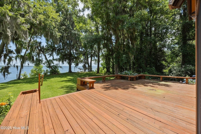 1402 Green Springs Rd, New Bern, NC 28560 - wooden deck with a water view and a lawn