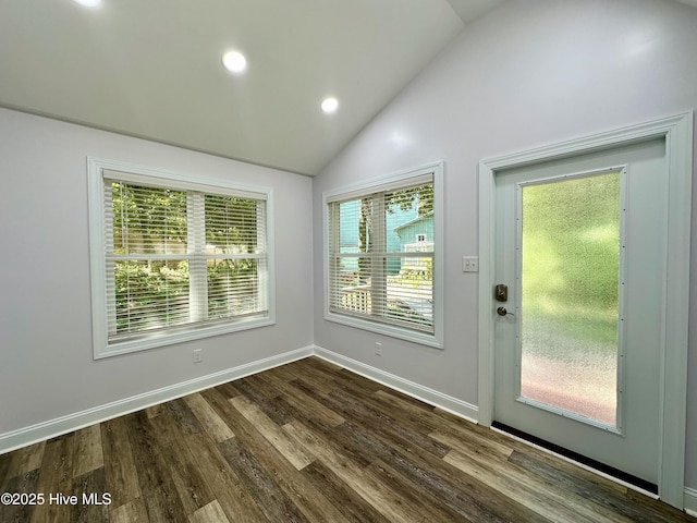 122 Ethel Dr, Emerald Isle, NC 28594 - interior space with vaulted ceiling, dark wood-style floors, and recessed lighting