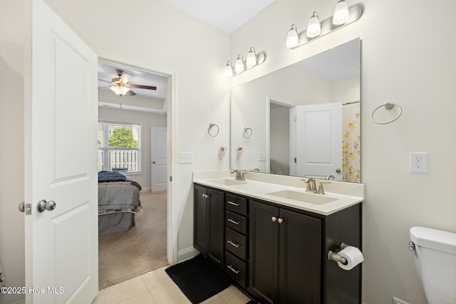 1620 Bratton Ct, Wilmington, NC 28405 - full bathroom featuring double vanity, a ceiling fan, tile patterned floors, and ensuite bath