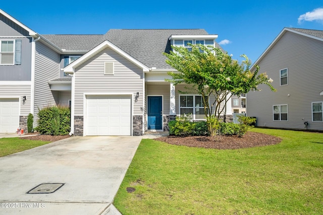 1620 Bratton Ct, Wilmington, NC 28405 - view of front of house featuring a front yard, concrete driveway, covered porch, a garage, and a shingled roof