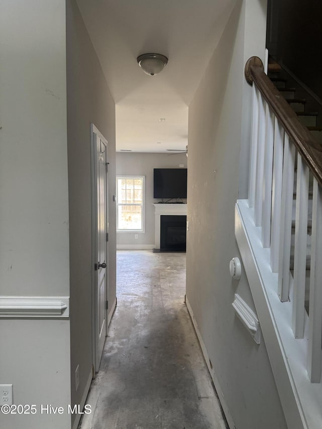 600 Burning Tree Rd, Pinehurst, NC 28374 - hall featuring unfinished concrete flooring and stairs