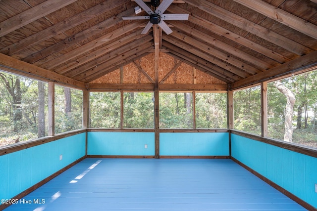 108 NW 29th St, Oak Island, NC 28465 - unfurnished sunroom featuring a ceiling fan and lofted ceiling