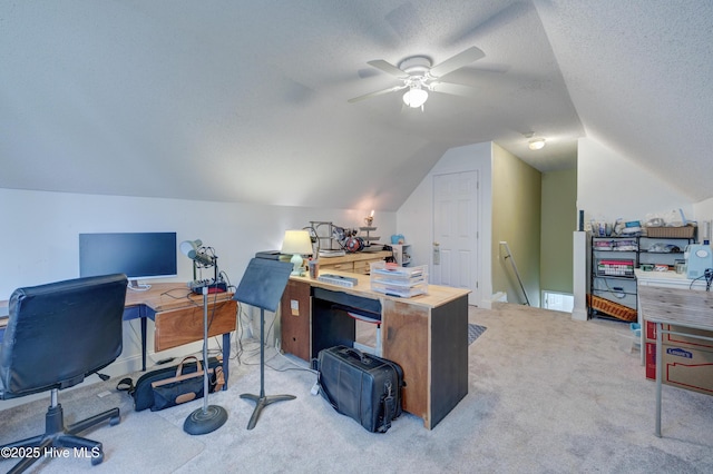 660 Pine Branches Cir SE, Leland, NC 28451 - office space featuring carpet floors, vaulted ceiling, a ceiling fan, and a textured ceiling