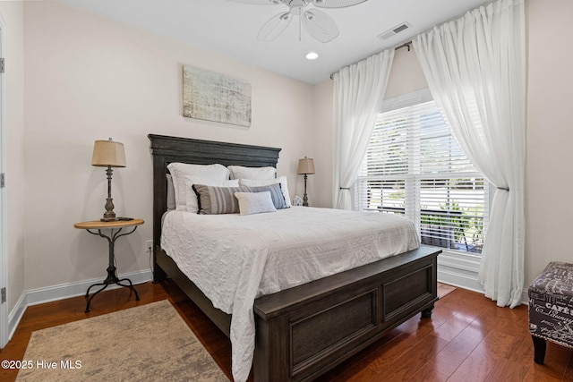 3710 Calla Lilly Ct, Southport, NC 28461 - bedroom with dark wood-style flooring, recessed lighting, and ceiling fan
