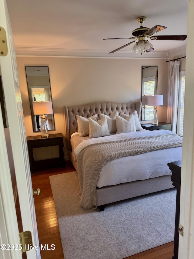 280 Green Forest Cir, Dunn, NC 28334 - bedroom featuring crown molding, wood finished floors, and ceiling fan