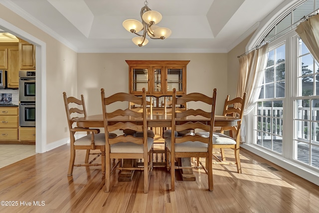 240 Drake Lndg, New Bern, NC 28560 - dining room featuring a raised ceiling, a chandelier, and plenty of natural light