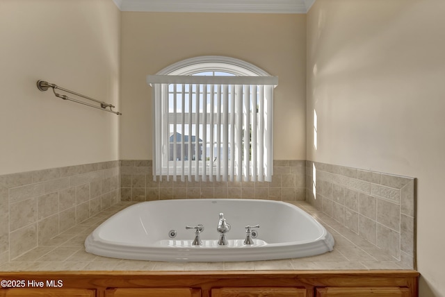 240 Drake Lndg, New Bern, NC 28560 - bathroom featuring a jetted tub and crown molding