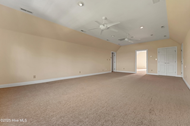 240 Drake Lndg, New Bern, NC 28560 - carpeted spare room featuring vaulted ceiling, ceiling fan, and recessed lighting