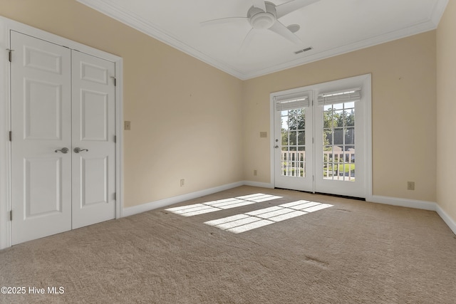 240 Drake Lndg, New Bern, NC 28560 - carpeted spare room featuring ornamental molding and ceiling fan