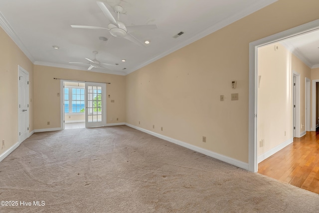 240 Drake Lndg, New Bern, NC 28560 - empty room with crown molding, a ceiling fan, light carpet, and recessed lighting