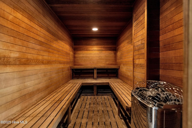2000 New River Inlet Rd Unit 3513, North Topsail Beach, NC 28460 - sauna featuring wooden ceiling, wood walls, and recessed lighting
