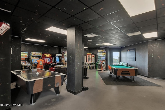 2000 New River Inlet Rd Unit 3513, North Topsail Beach, NC 28460 - game room featuring finished concrete flooring, billiards table, and a paneled ceiling