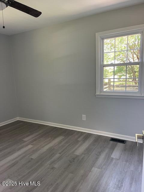 1451 Old Pink Hill Rd, Deep Run, NC 28525 - spare room featuring healthy amount of natural light, dark wood-style flooring, and a ceiling fan