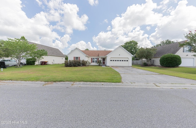 6723 Newbury Way, Wilmington, NC 28411 - ranch-style house with an attached garage, concrete driveway, and a front yard