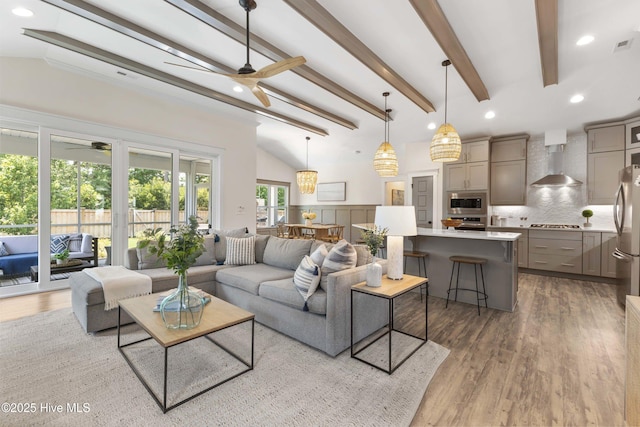 1112 Winged Seed Way, Wilmington, NC 28409 - living room with ceiling fan, wood finished floors, and recessed lighting
