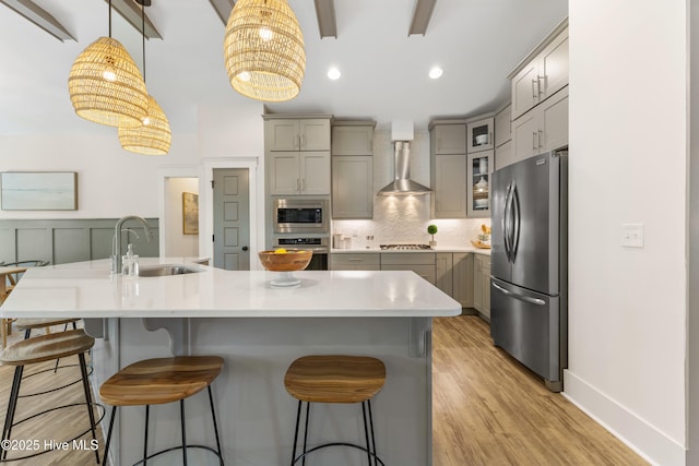 1112 Winged Seed Way, Wilmington, NC 28409 - kitchen with appliances with stainless steel finishes, gray cabinets, light wood-style flooring, tasteful backsplash, and recessed lighting