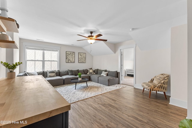 1112 Winged Seed Way, Wilmington, NC 28409 - living area featuring a ceiling fan and wood finished floors