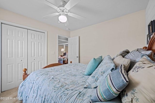 102 Bandon Dr, New Bern, NC 28562 - bedroom with light carpet, a closet, and ceiling fan