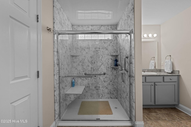 102 Bandon Dr, New Bern, NC 28562 - bathroom featuring vanity and a marble finish shower