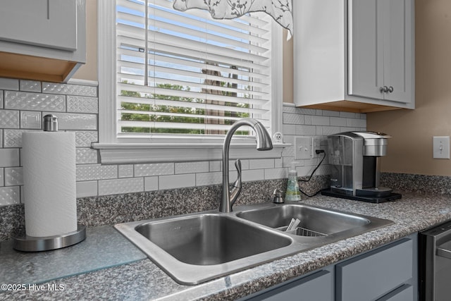 102 Bandon Dr, New Bern, NC 28562 - kitchen with gray cabinets, backsplash, and dishwasher