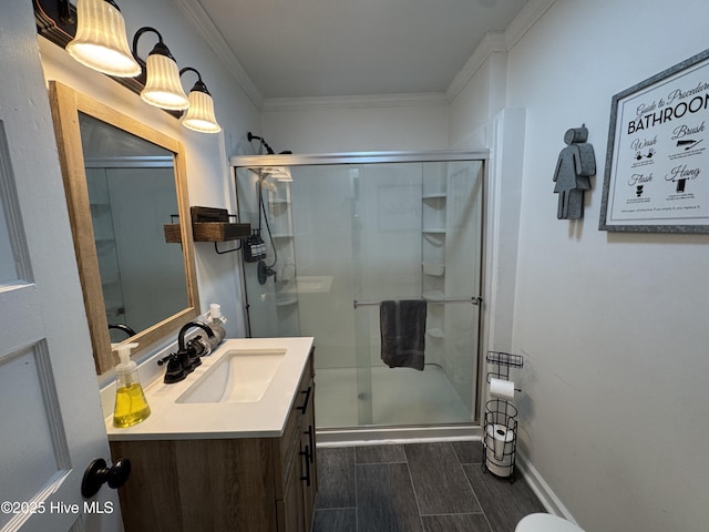 123 Cedar Point Blvd, Cedar Point, NC 28584 - full bathroom featuring a stall shower, vanity, and crown molding