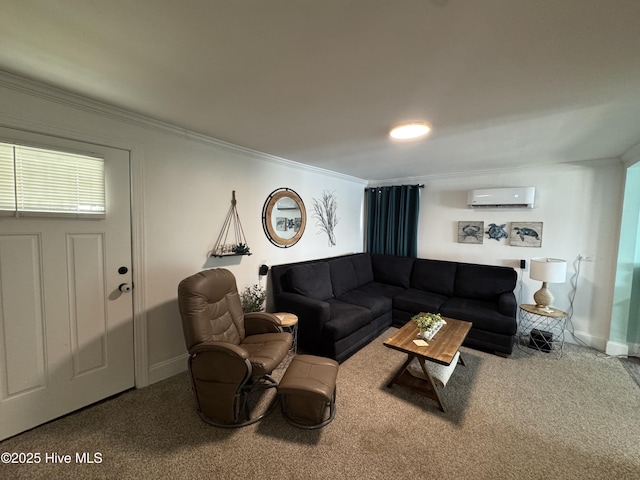 123 Cedar Point Blvd, Cedar Point, NC 28584 - carpeted living area with a wall mounted air conditioner and ornamental molding