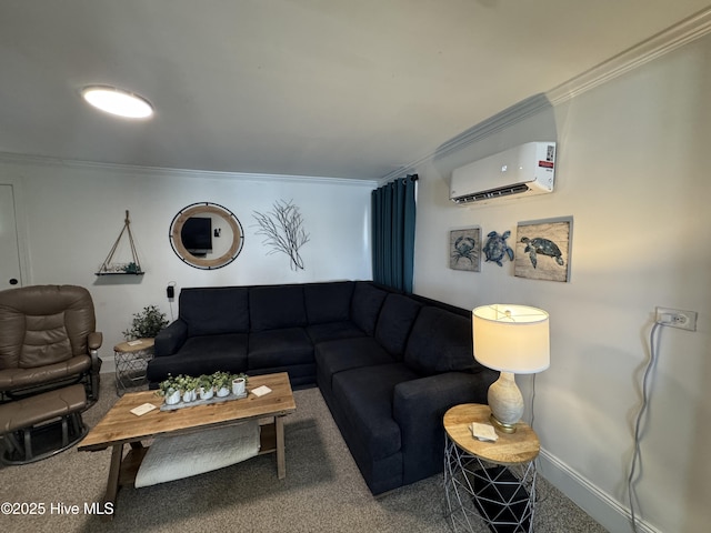 123 Cedar Point Blvd, Cedar Point, NC 28584 - living area featuring a wall unit AC, crown molding, and carpet floors