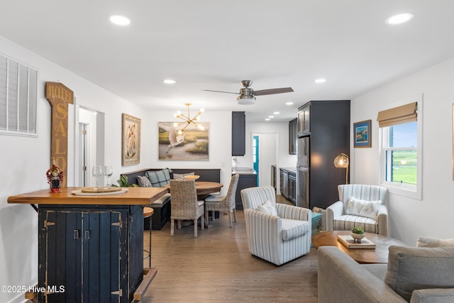 15 Coral Dr, Wrightsville Beach, NC 28480 - living room with wood finished floors, recessed lighting, and ceiling fan