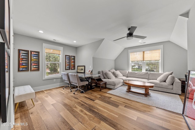 28 Kahkwa Trl, Pinehurst, NC 28374 - office featuring healthy amount of natural light, wood finished floors, lofted ceiling, recessed lighting, and ceiling fan