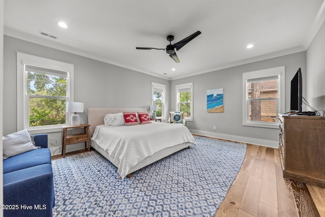 28 Kahkwa Trl, Pinehurst, NC 28374 - bedroom featuring wood finished floors, ornamental molding, recessed lighting, and ceiling fan