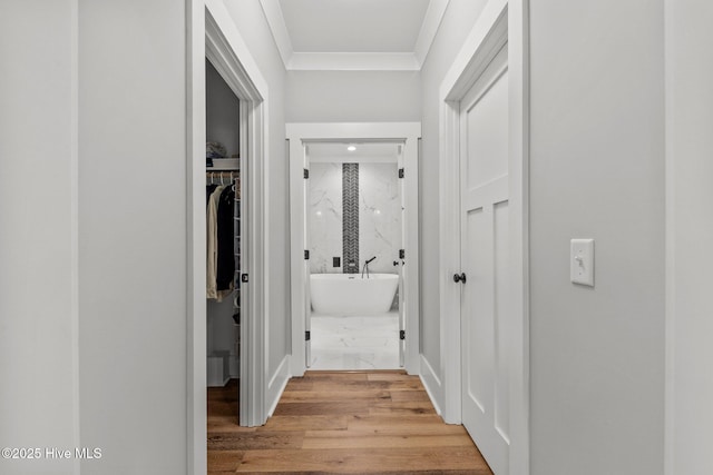 28 Kahkwa Trl, Pinehurst, NC 28374 - hallway with ornamental molding and light wood finished floors