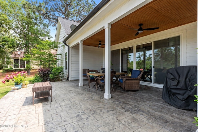 28 Kahkwa Trl, Pinehurst, NC 28374 - view of patio / terrace with a ceiling fan and outdoor dining space