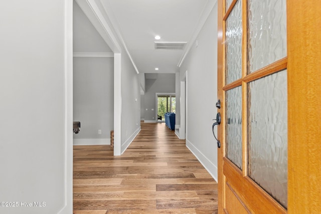 28 Kahkwa Trl, Pinehurst, NC 28374 - corridor featuring crown molding, wood finished floors, and recessed lighting
