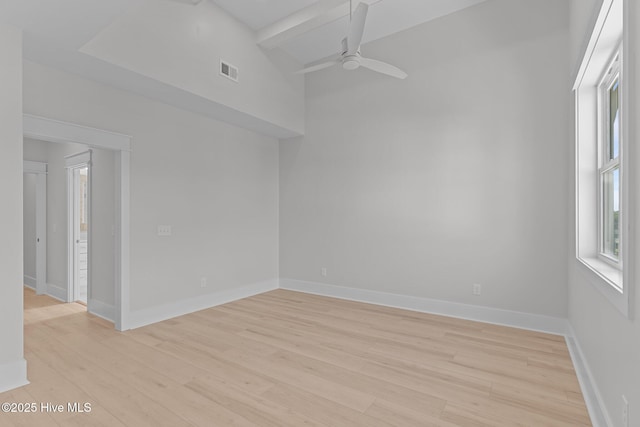 207 Spartanburg Ave Unit 1 & 2, Carolina Beach, NC 28428 - unfurnished room featuring a ceiling fan, light wood-style floors, and beam ceiling
