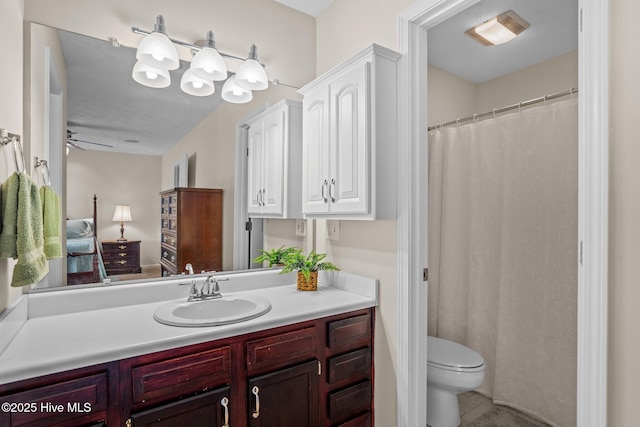 58 Crystal Rd, Southport, NC 28461 - full bathroom featuring vanity, ceiling fan, and curtained shower